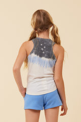 Summer Blue/White/Charcoal Tie Dye Tank W/ Embroidered Stars | Vintage Havana Clothing