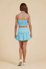 Tropical Blue Rushed Scrunch Top | Vintage Havana Clothing
