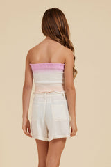 Pink/White and Sand Smocked Tube Top | Vintage Havana Clothing