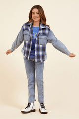 Denim & Blue Plaid Frayed Button Down | Vintage Havana Clothing