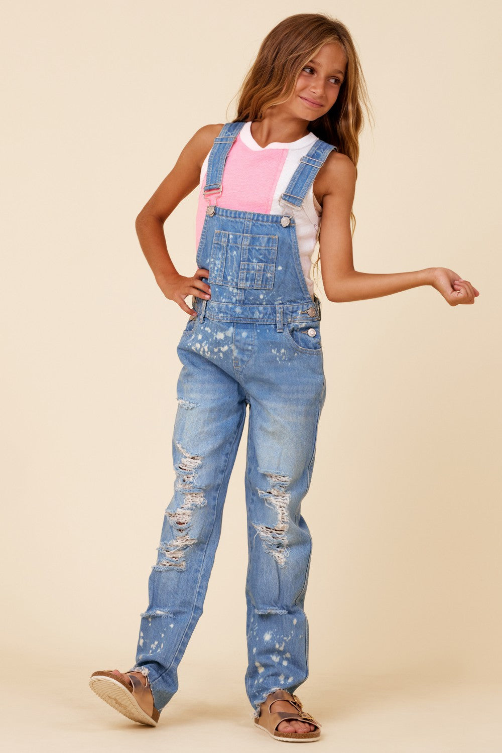 Medium Acid Distressed Denim Overalls | Vintage Havana Clothing