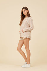 Soft Tan w/ Mixed Stripes Textured Short | Vintage Havana Women