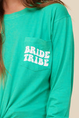 "Bride Tribe" Surf Green Wash Long Sleeved Pocket Tee | Vintage Havana Women