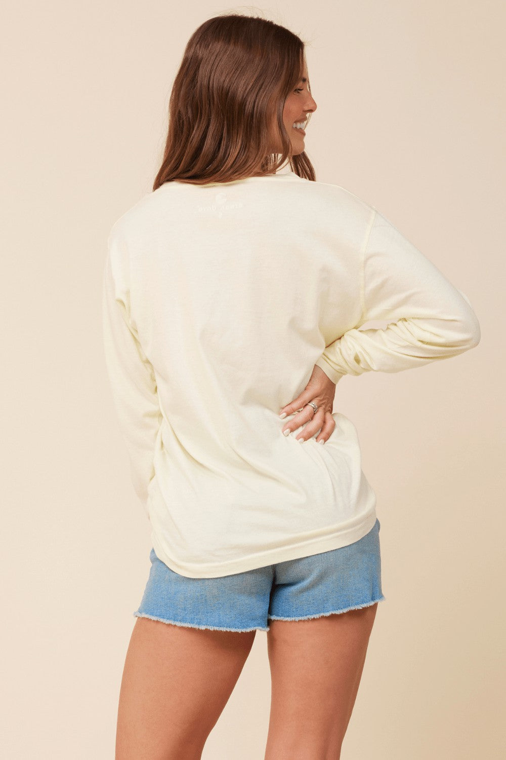 "Bride Tribe" Soft Yellow Wash Long Sleeved Pocket Tee | Vintage Havana Women