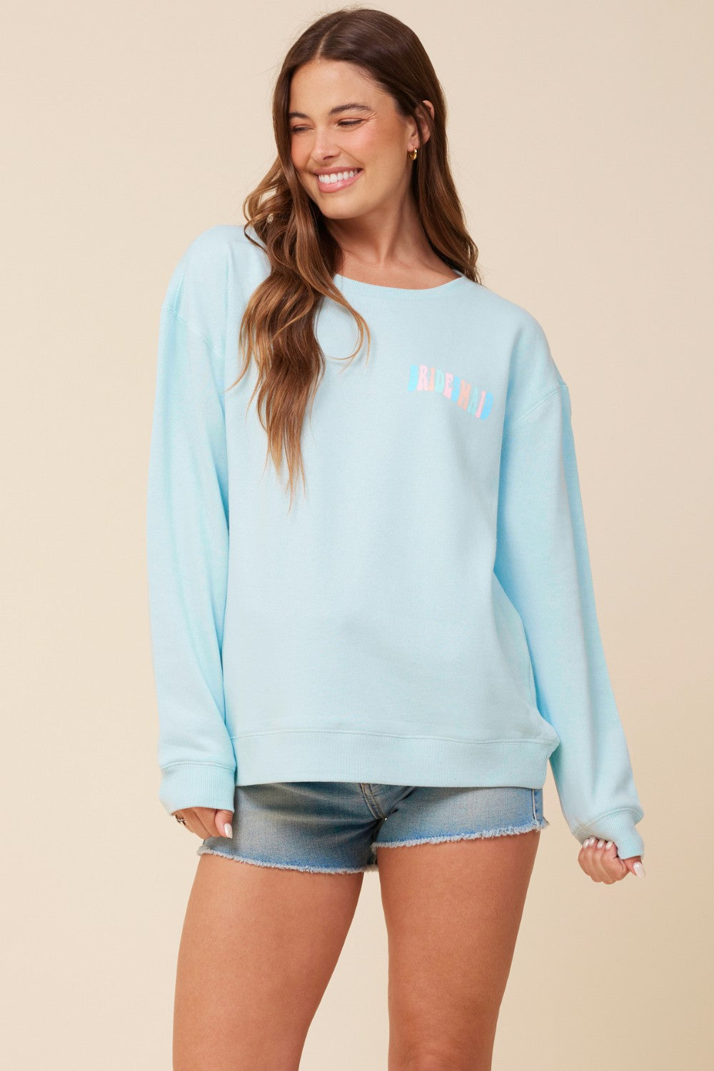 "Bridesmaid" Sea Blue Surf Wash Crewneck Sweatshirt | Vintage Havana Women