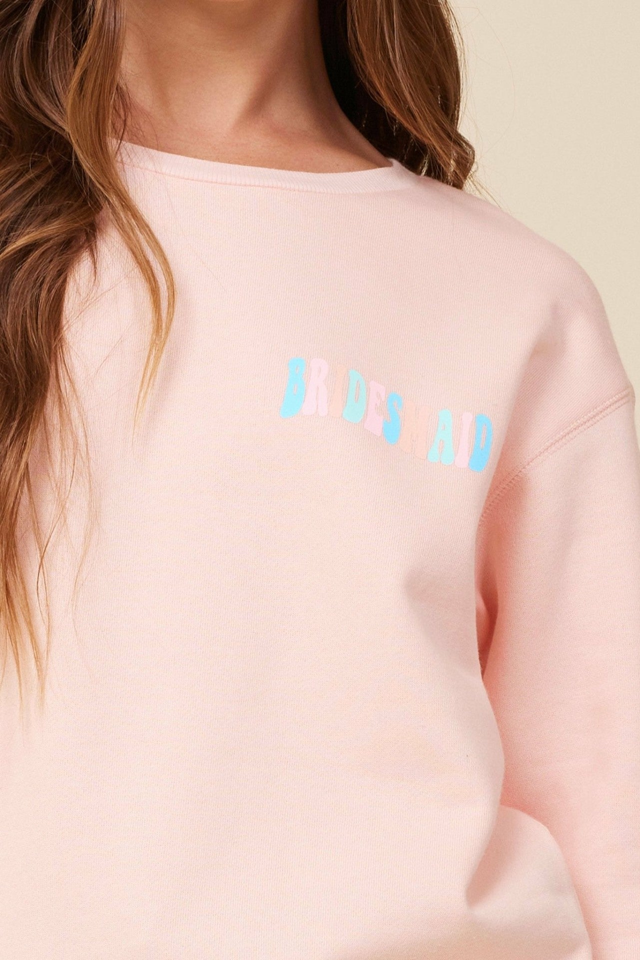 "Bridesmaid" Peach Surf Wash Crewneck Sweatshirt | Vintage Havana Women