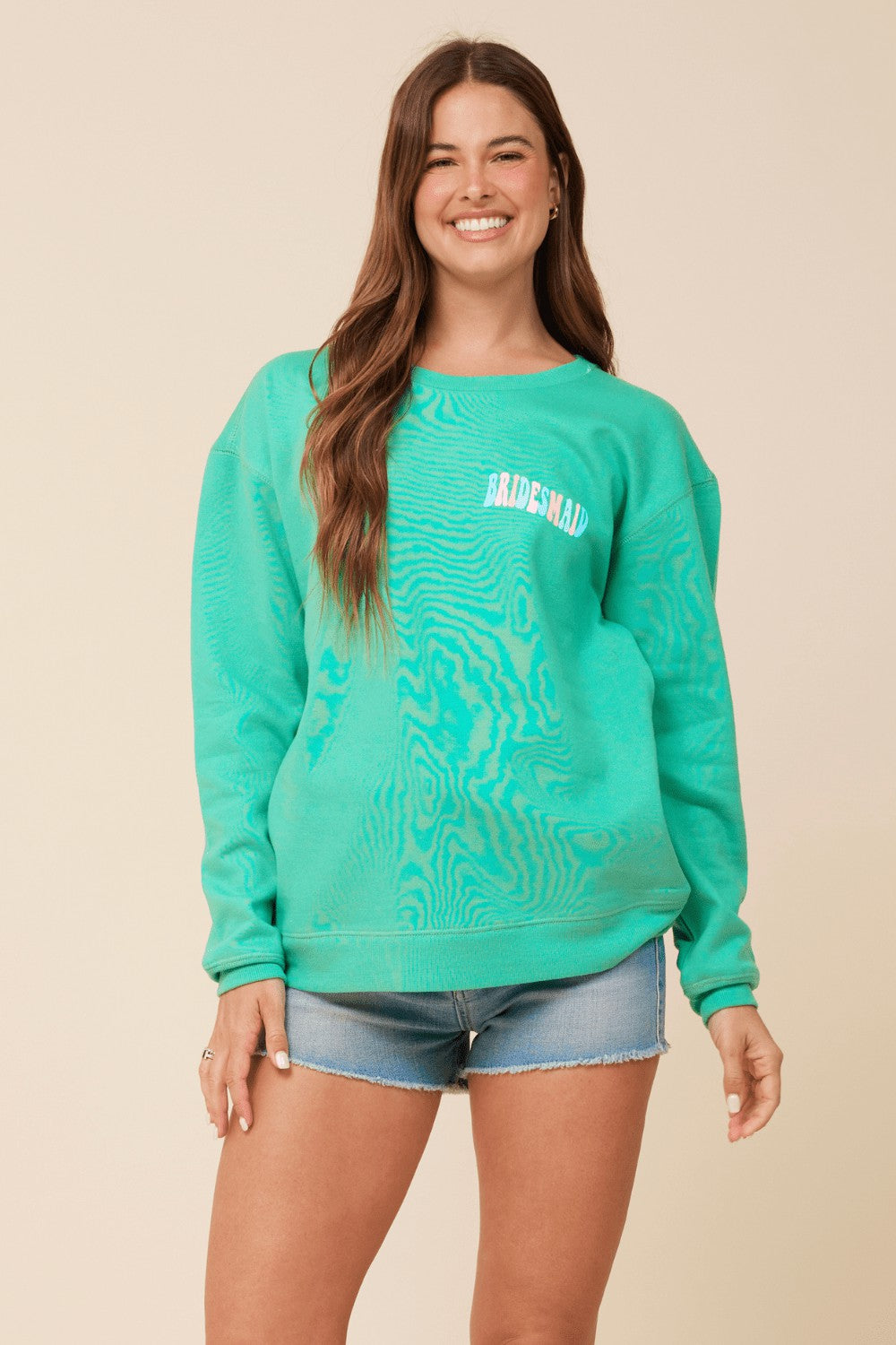 "Bridesmaid" Surf Green Surf Wash Crewneck Sweatshirt | Vintage Havana Women