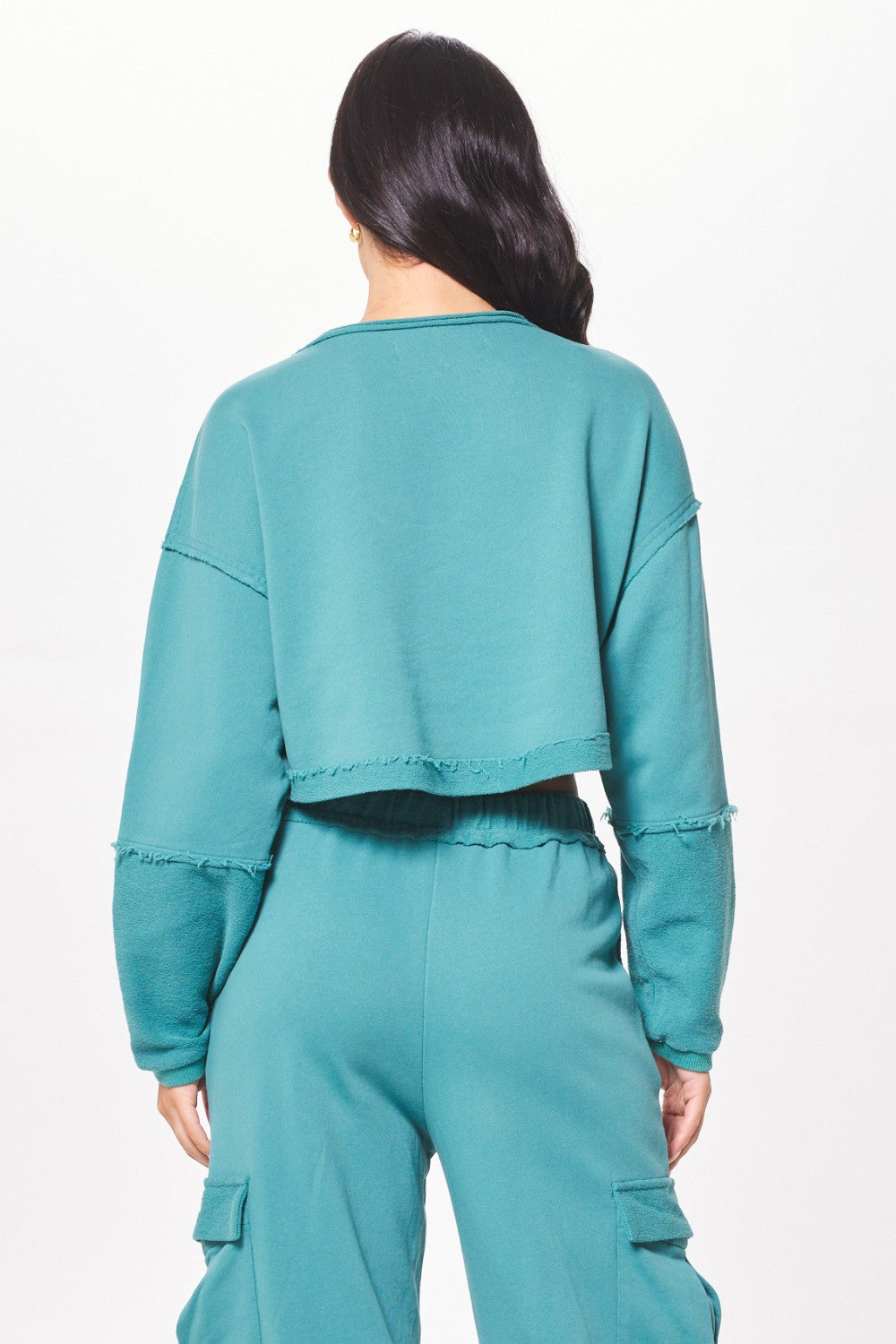 Teal Green Terry Cargo Fleece Crewneck | Vintage Havana Women