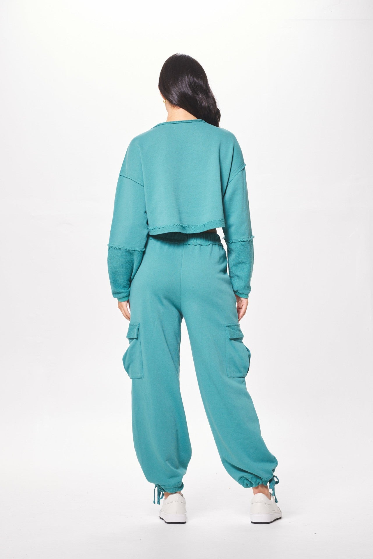 Teal Green Terry Cargo Fleece Crewneck | Vintage Havana Women