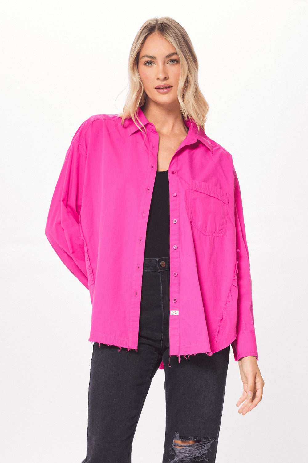 Hot Pink Poplin Button Up Shirting | Vintage Havana Women