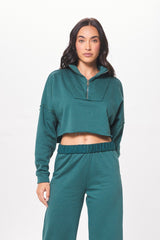 Hunter Green Fleece Quarter Zip w/ Raw Edge | Vintage Havana Women