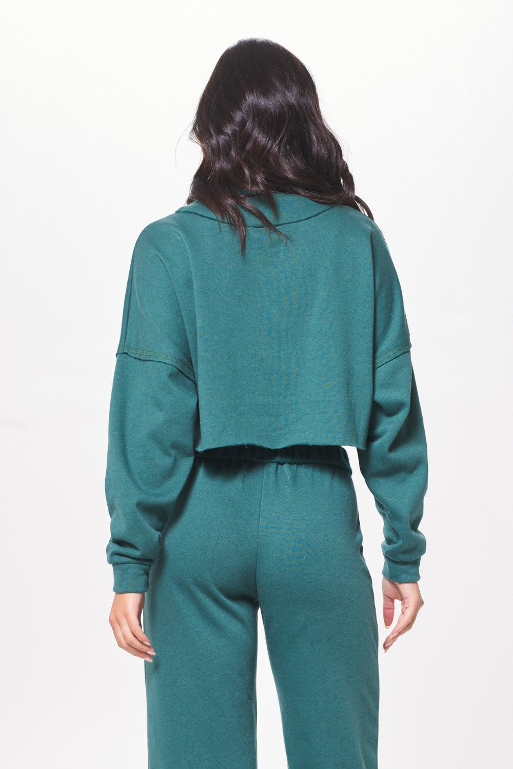 Hunter Green Fleece Quarter Zip w/ Raw Edge | Vintage Havana Women