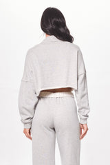 Hunter Grey Fleece Quarter Zip w/ Raw Edge | Vintage Havana Women