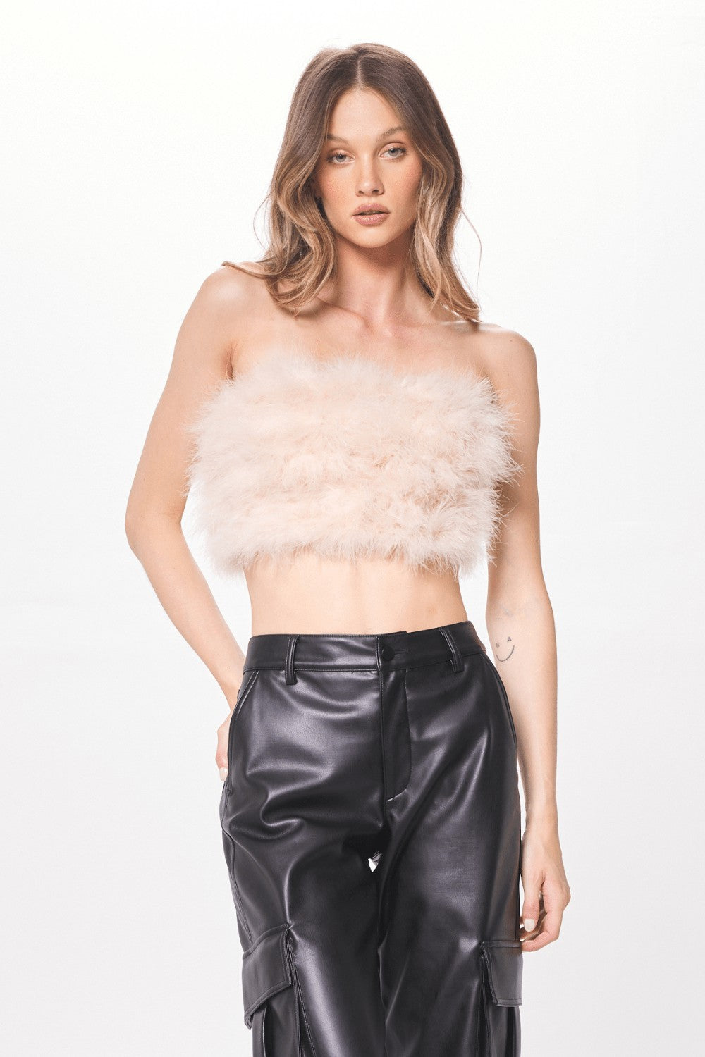 Beige Feather Crop Top | Vintage Havana Women