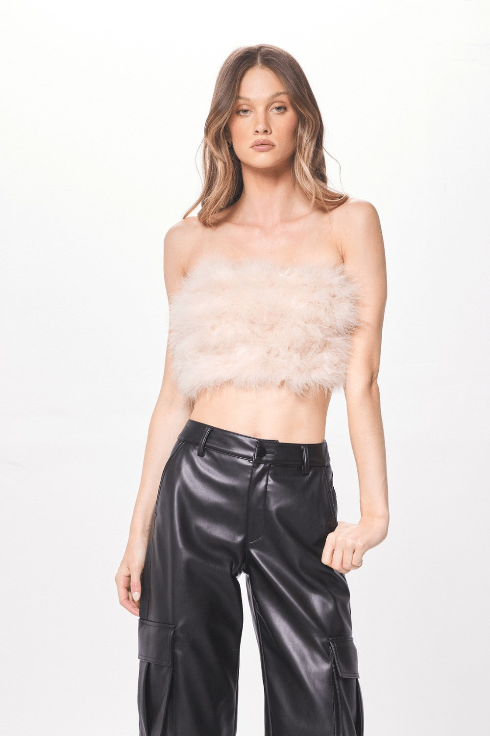 Beige Feather Crop Top | Vintage Havana Women