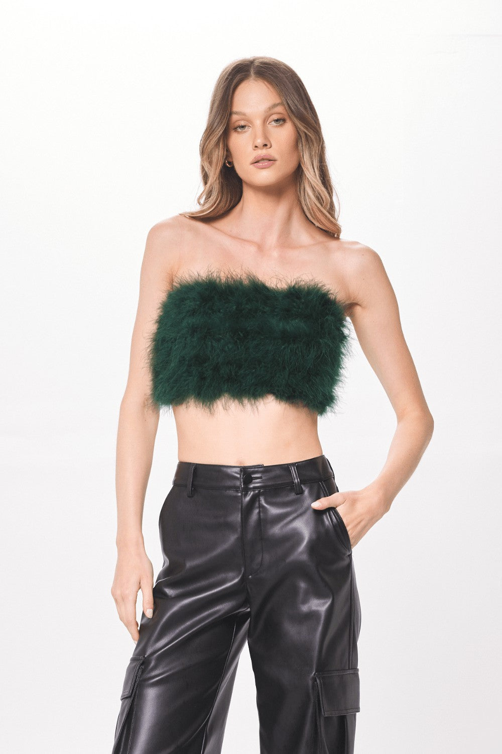 Green Feather Crop Top | Vintage Havana Women