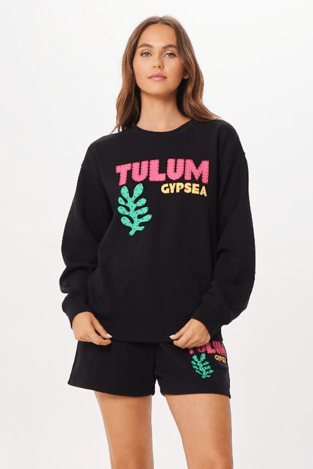 Black Tulum Jet Setter Surf Wash Crewneck | Vintage Havana Women