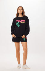 Black Tulum Jet Setter Surf Wash Crewneck | Vintage Havana Women