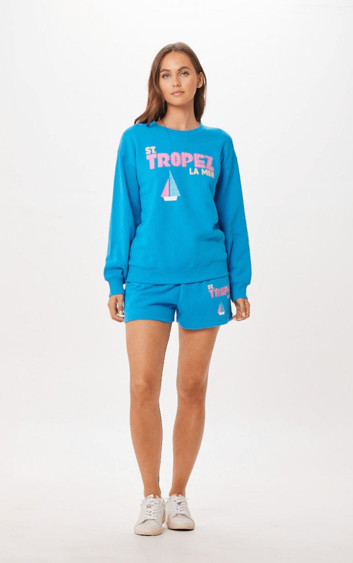 Bright Blue St. Tropez Jet Setter Surf Wash Crewneck | Vintage Havana Women