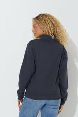 Black "Bonjour" Quarter Pigment Dyed Zip Sweatshirt | Vintage Havana Women