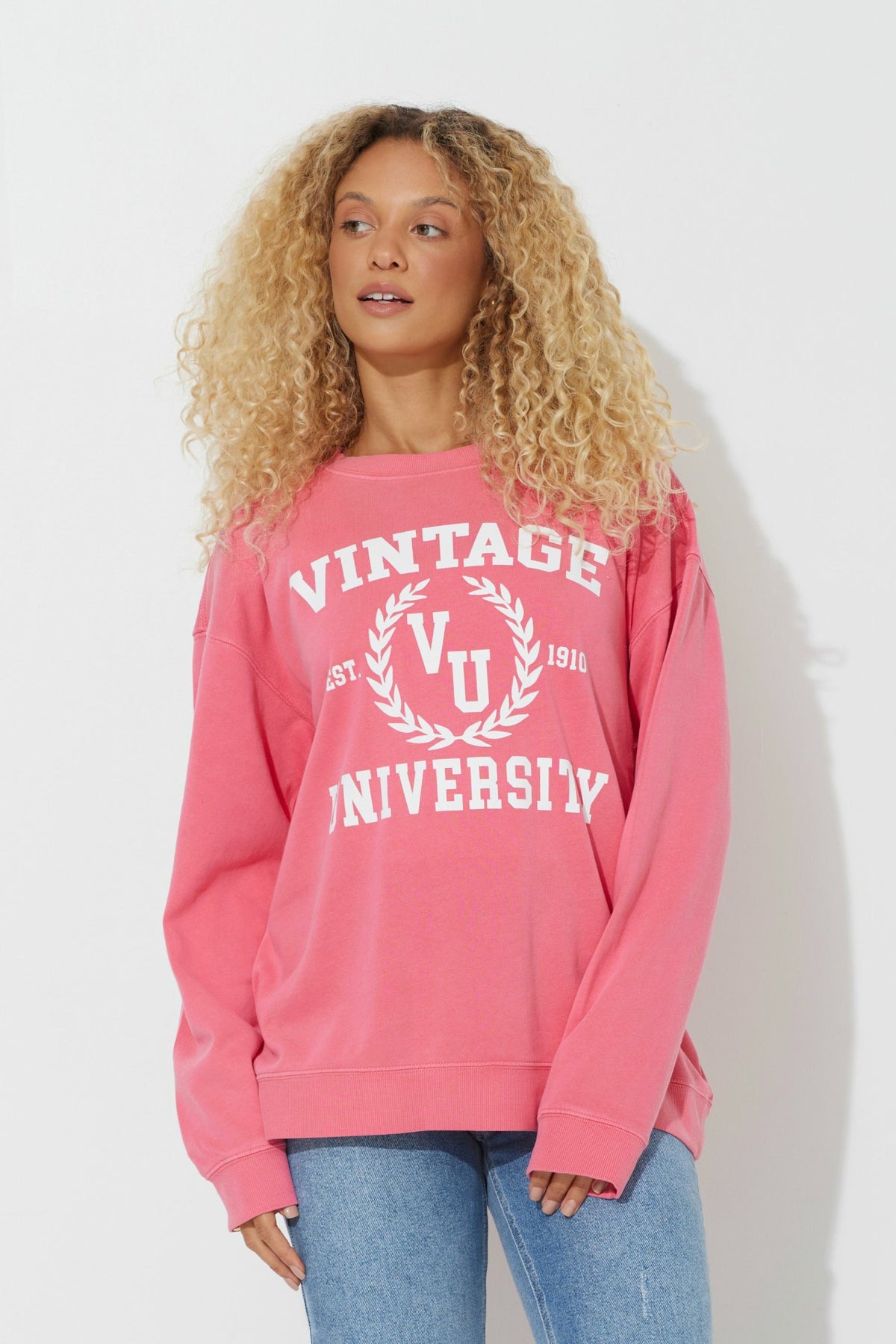 Red "Vintage University" Pigment Dyed Crewneck | Vintage Havana Women