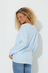 Sky Blue "Bonjour" Pigment Dyed Long Sleeve Tee | Vintage Havana Women