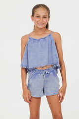 Plush Blue Washed Texture Flow Tank | Vintage Havana Clothing
