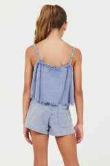 Plush Blue Washed Texture Flow Tank | Vintage Havana Clothing
