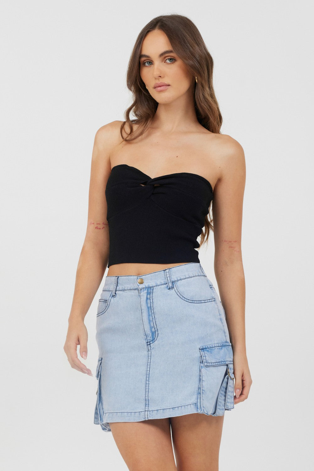Black Rib Knit Twist Front Tube Top | Vintage Havana Women