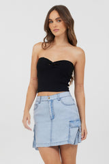 Black Rib Knit Twist Front Tube Top | Vintage Havana Women