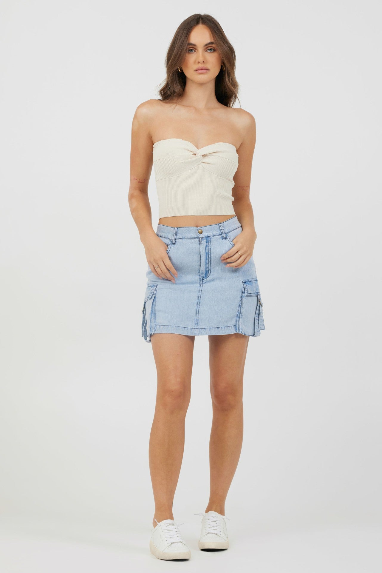 Sunrise Sand Rib Knit Twist Front Tube Top | Vintage Havana Women