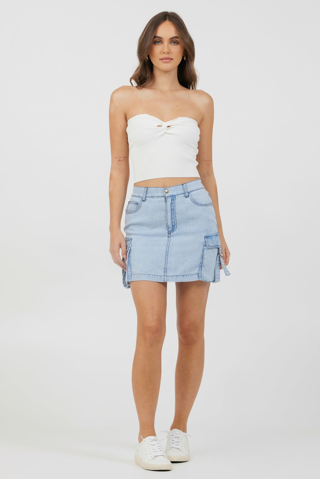 White Rib Knit Twist Front Tube Top | Vintage Havana Women