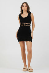 Black Ruffle Sleeve Crochet Dress | Vintage Havana Women