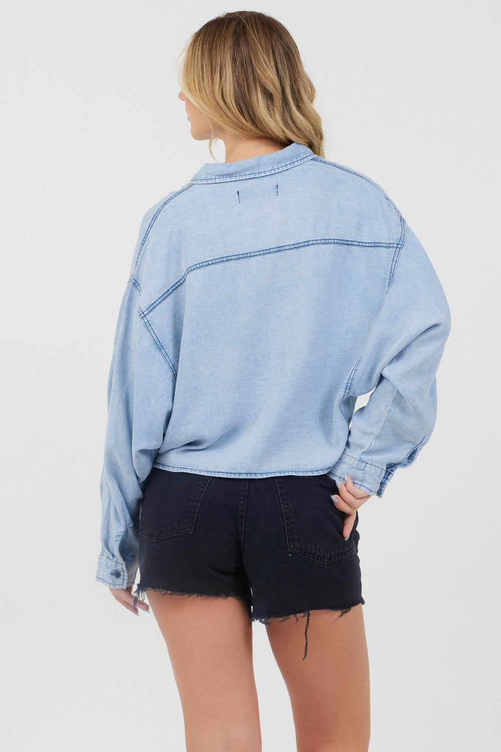 Washed Denim Tencel Cropped Button Up | Vintage Havana Women