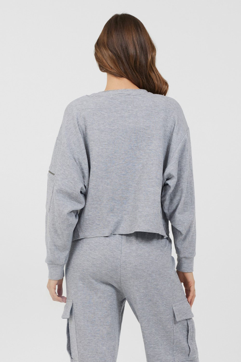Heather Grey Bounded Textured Jersey Utility Crewneck | Vintage Havana Women