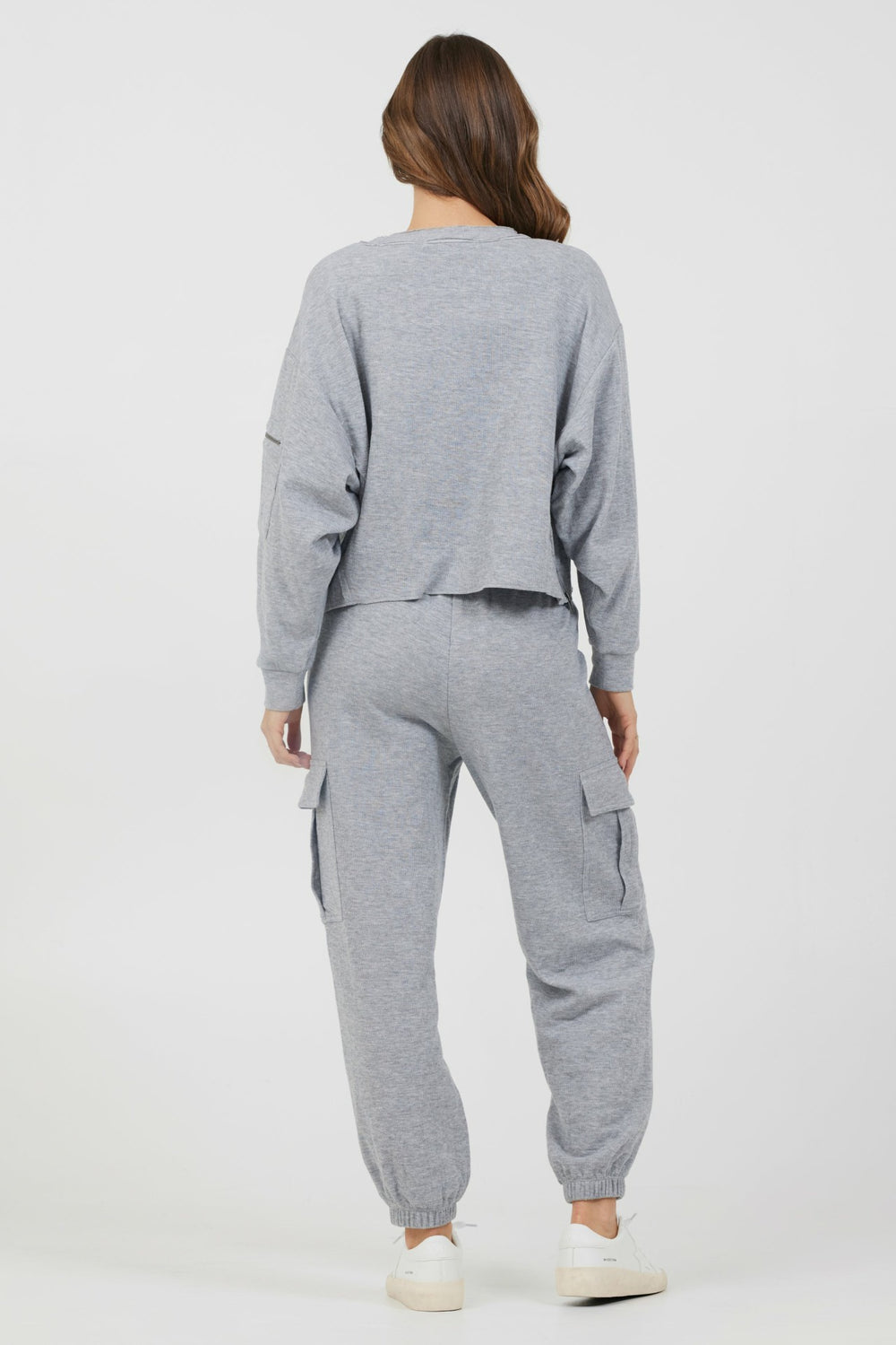 Heather Grey Bounded Textured Jersey Utility Crewneck | Vintage Havana Women