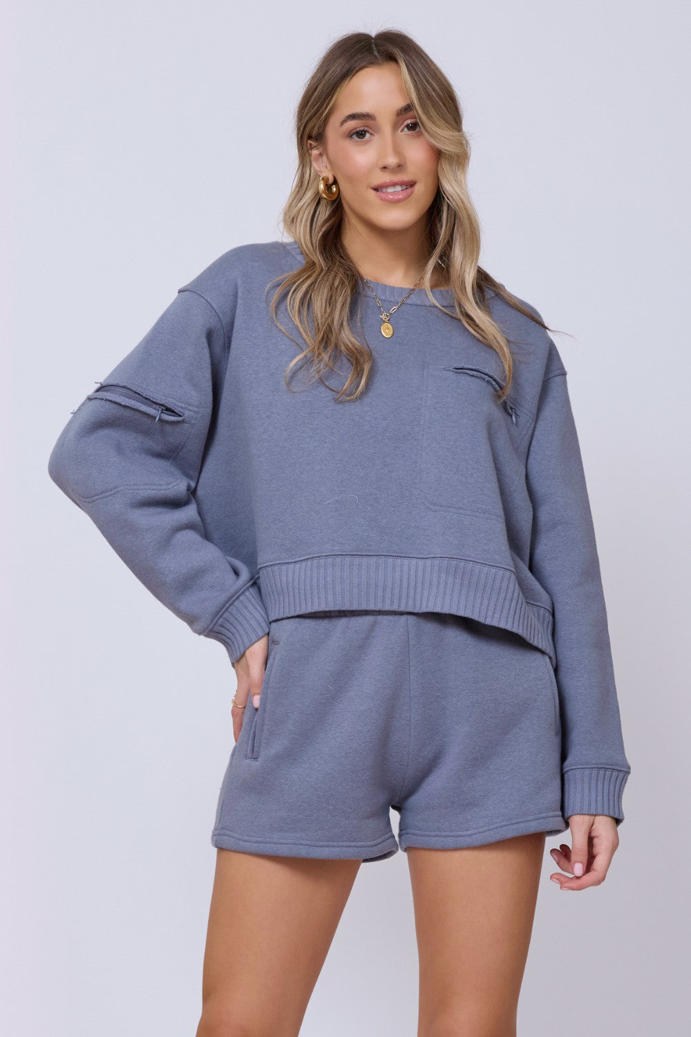 Storm Blue Essential Fleece Crewneck | Vintage Havana Women