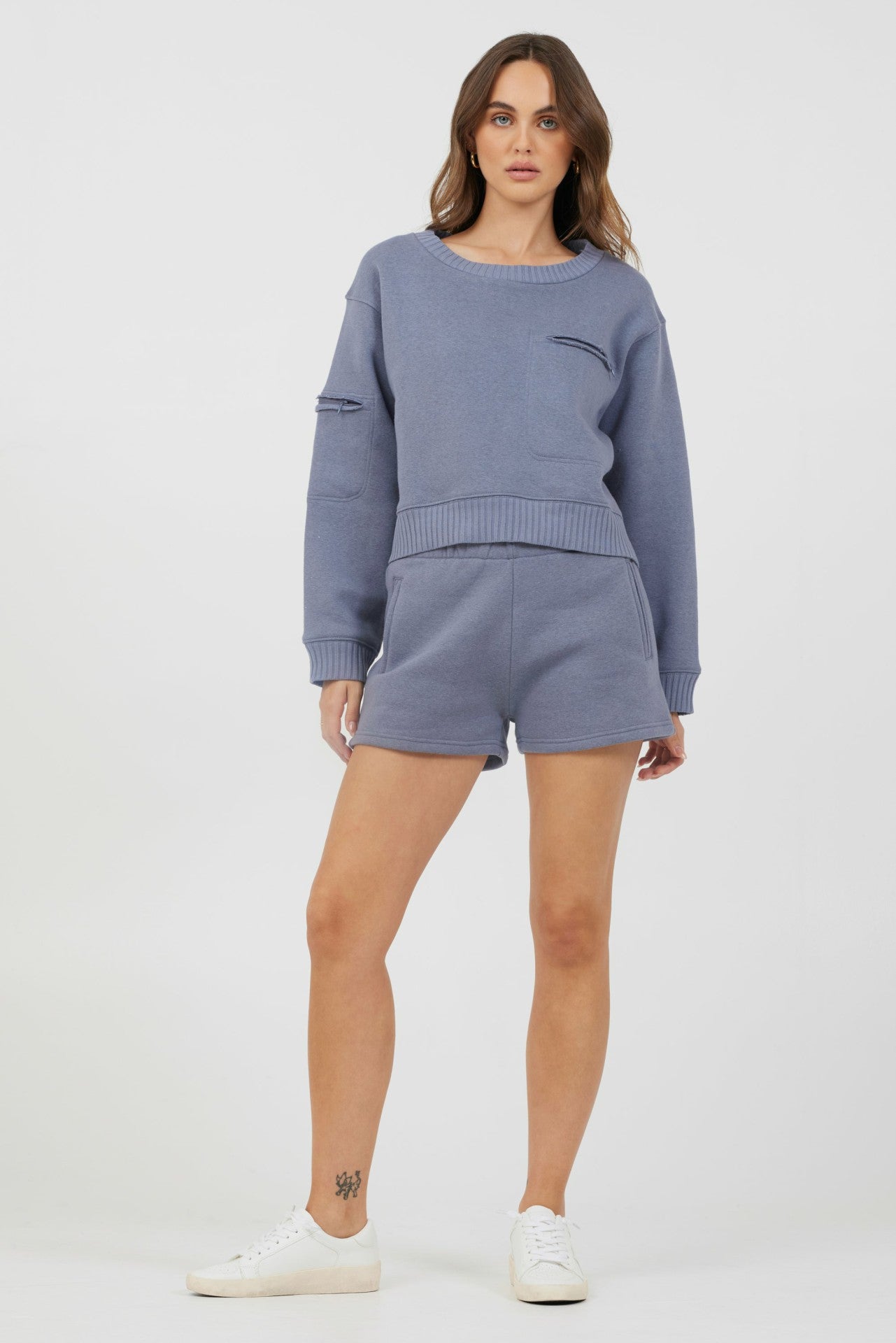 Storm Blue Essential Fleece Crewneck | Vintage Havana Women