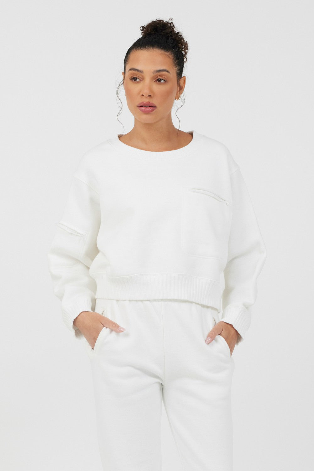 White Essential Fleece Crewneck | Vintage Havana Women