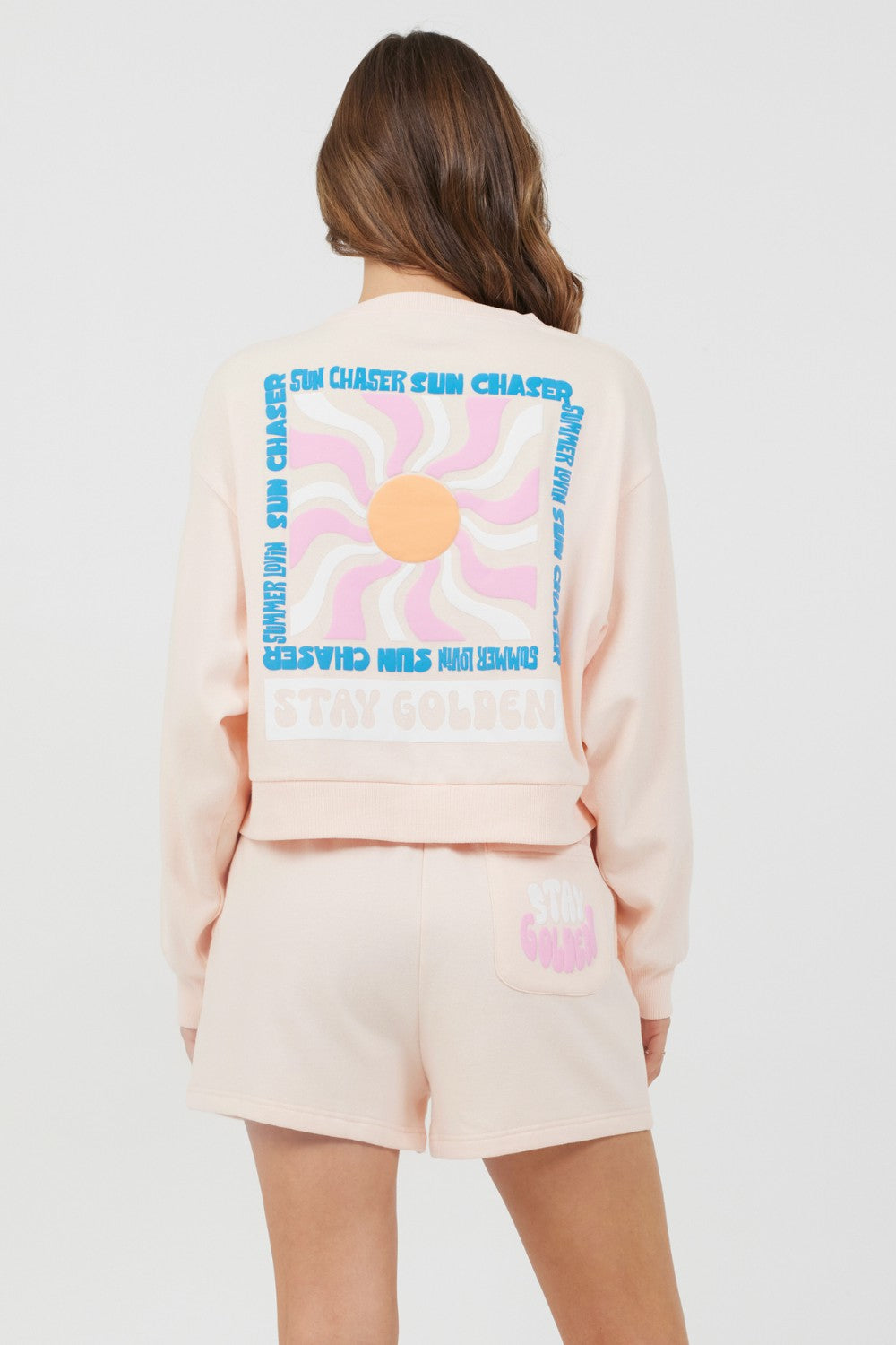 Peach Parfait W/ Multi Puff Print Surf Wash Crewneck | Vintage Havana Women