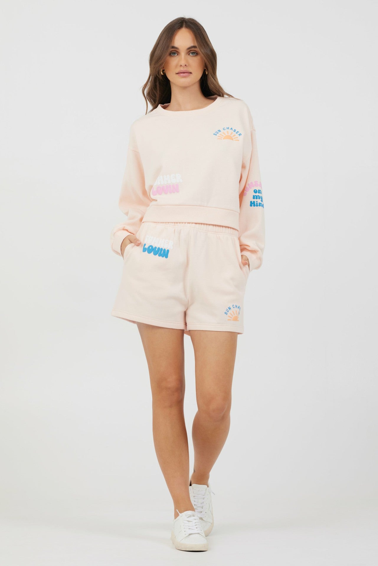 Peach Parfait W/ Multi Puff Print Surf Wash Crewneck | Vintage Havana Women
