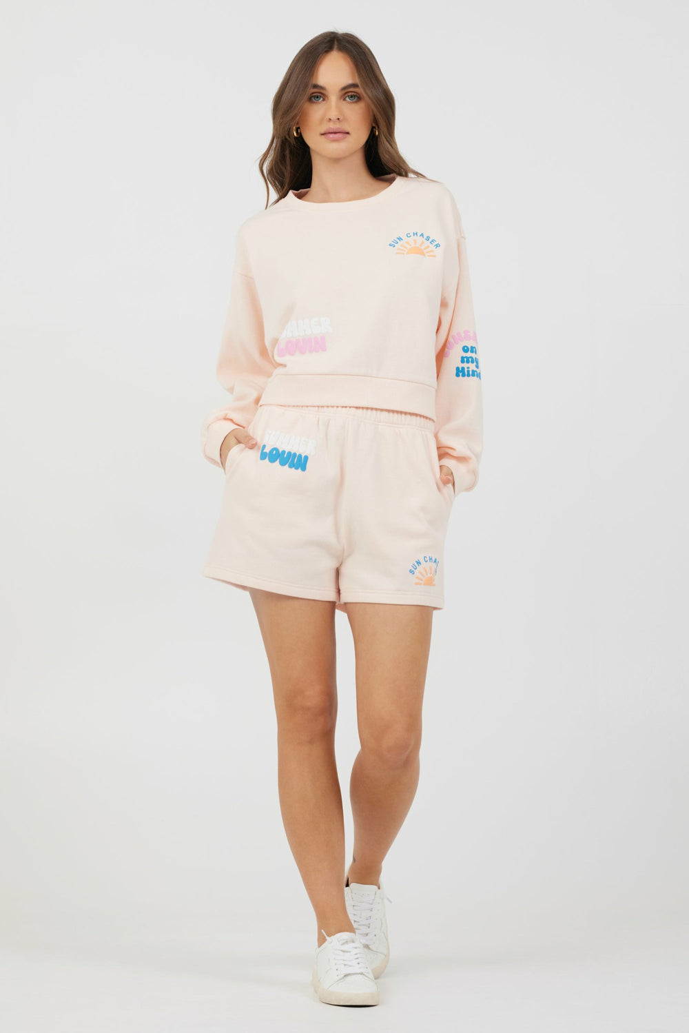 Peach Parfait W/ Multi Puff Print Surf Wash Crewneck | Vintage Havana Women