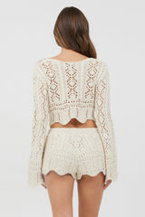 Ivory Crochet Knit Long Sleeve Crop | Vintage Havana Women