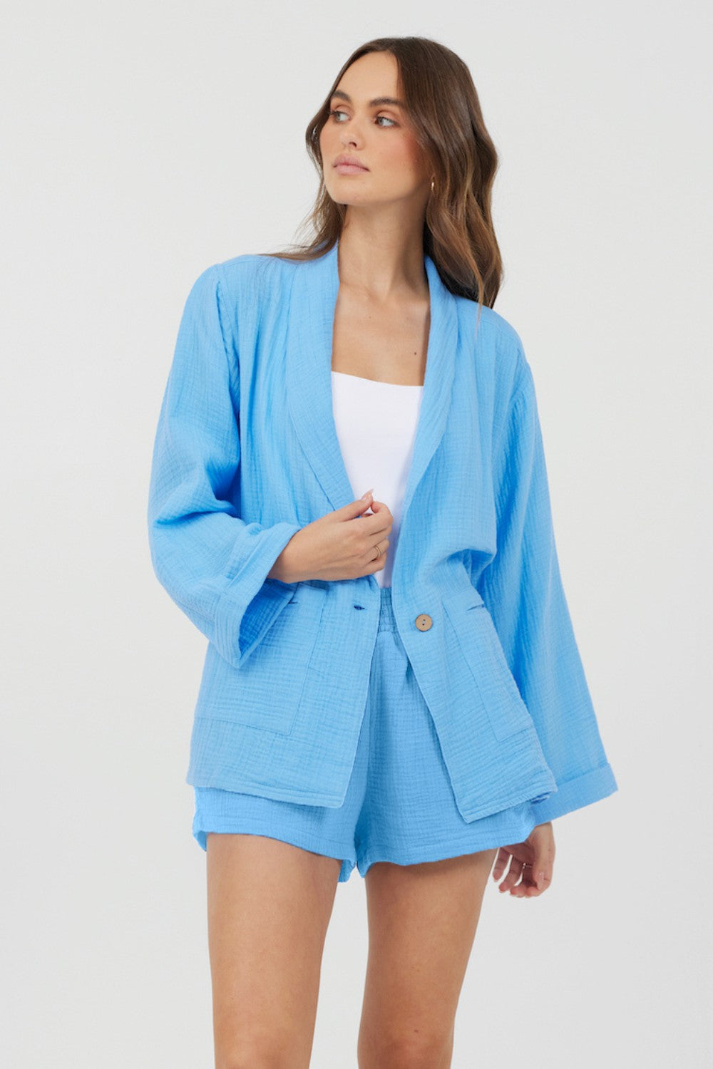 Ocean Blue Washed Gauze Blazer | Vintage Havana Women