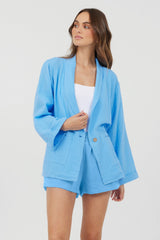 Ocean Blue Washed Gauze Blazer | Vintage Havana Women