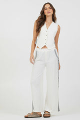 Cream Heather Grey Texture Knit Pant W Contrast Rib | Vintage Havana Women