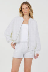 Grey Icicle Essential Fleece Zip Up Bomber | Vintage Havana Women