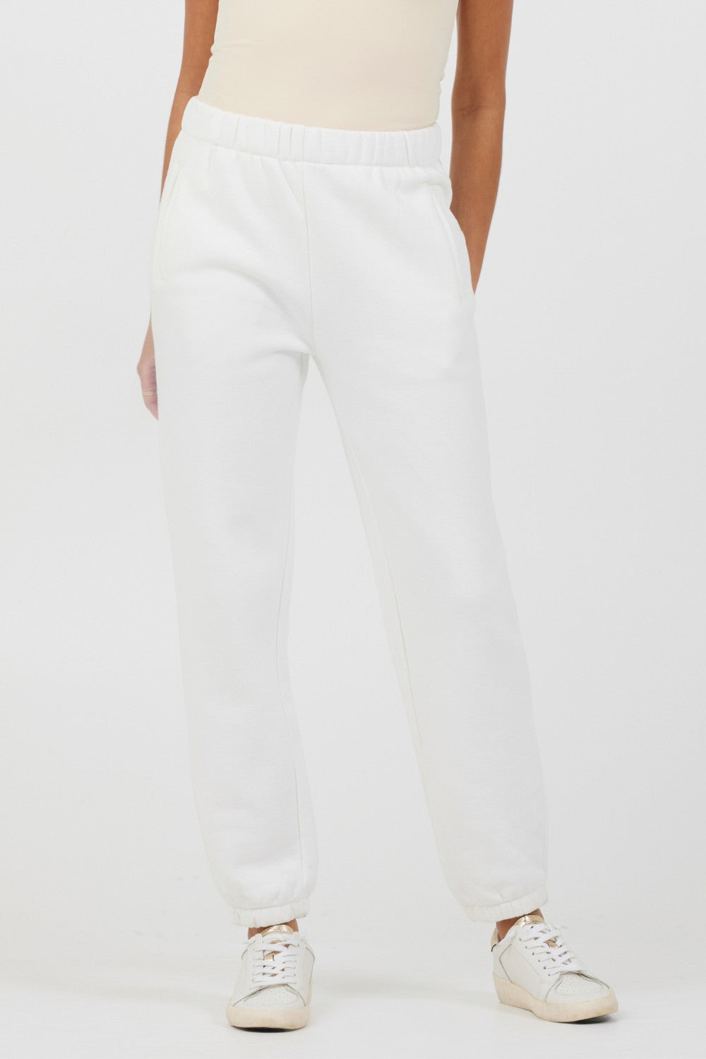White Essentials Fleece Joggers | Vintage Havana Women