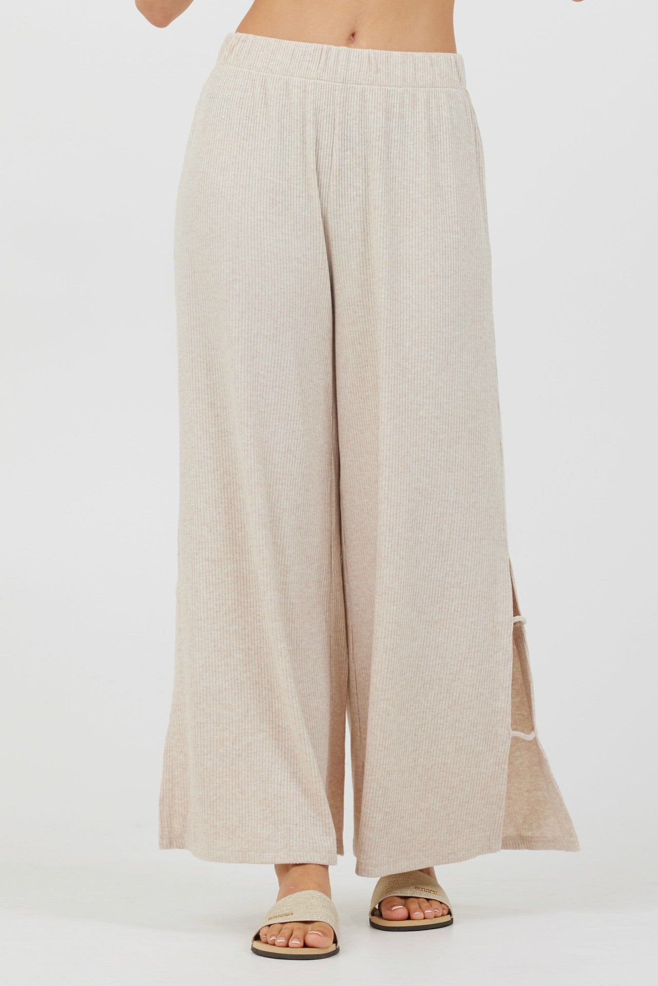 Heather Oatmeal Drapey Knit Cut Out Pants | Vintage Havana Women