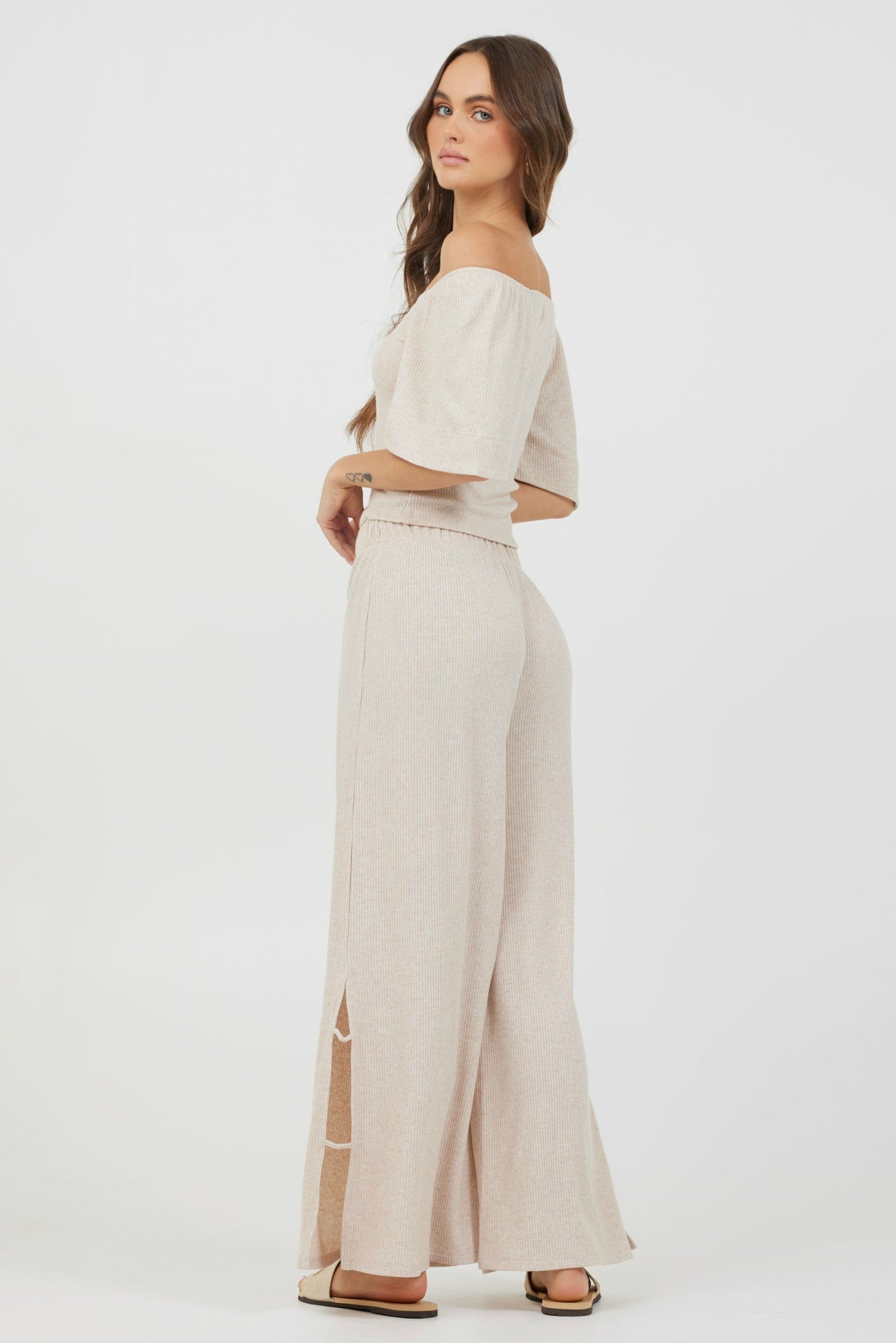 Heather Oatmeal Drapey Knit Cut Out Pants | Vintage Havana Women